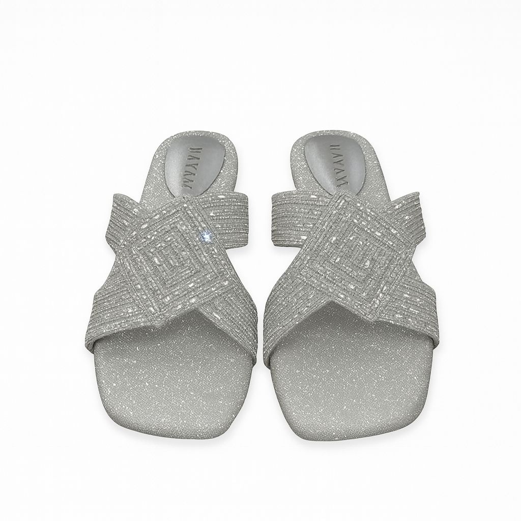 BEADED GEOMETRIC SLIP-ON FLATS