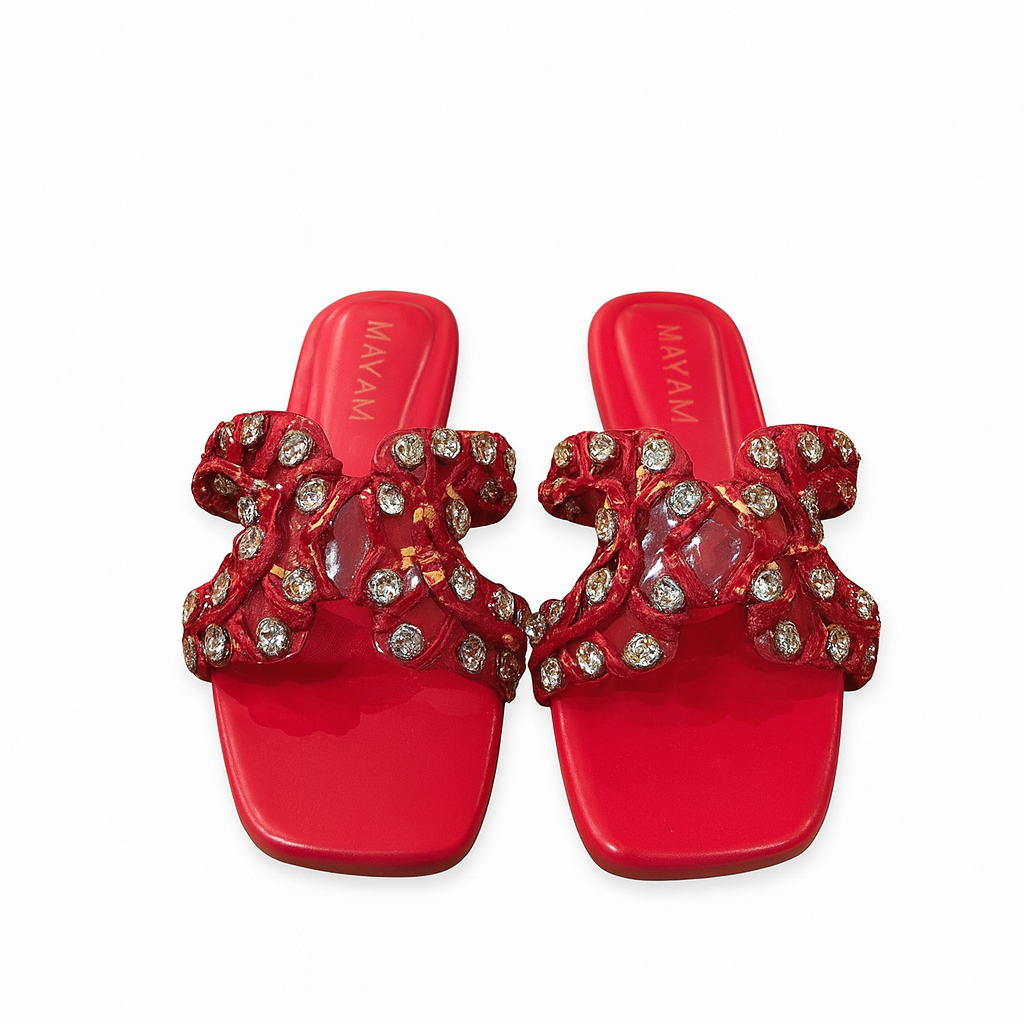 EMBELLISHED RUFFLE SLIP-ON FLATS