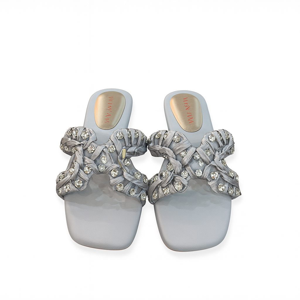 EMBELLISHED RUFFLE SLIP-ON FLATS