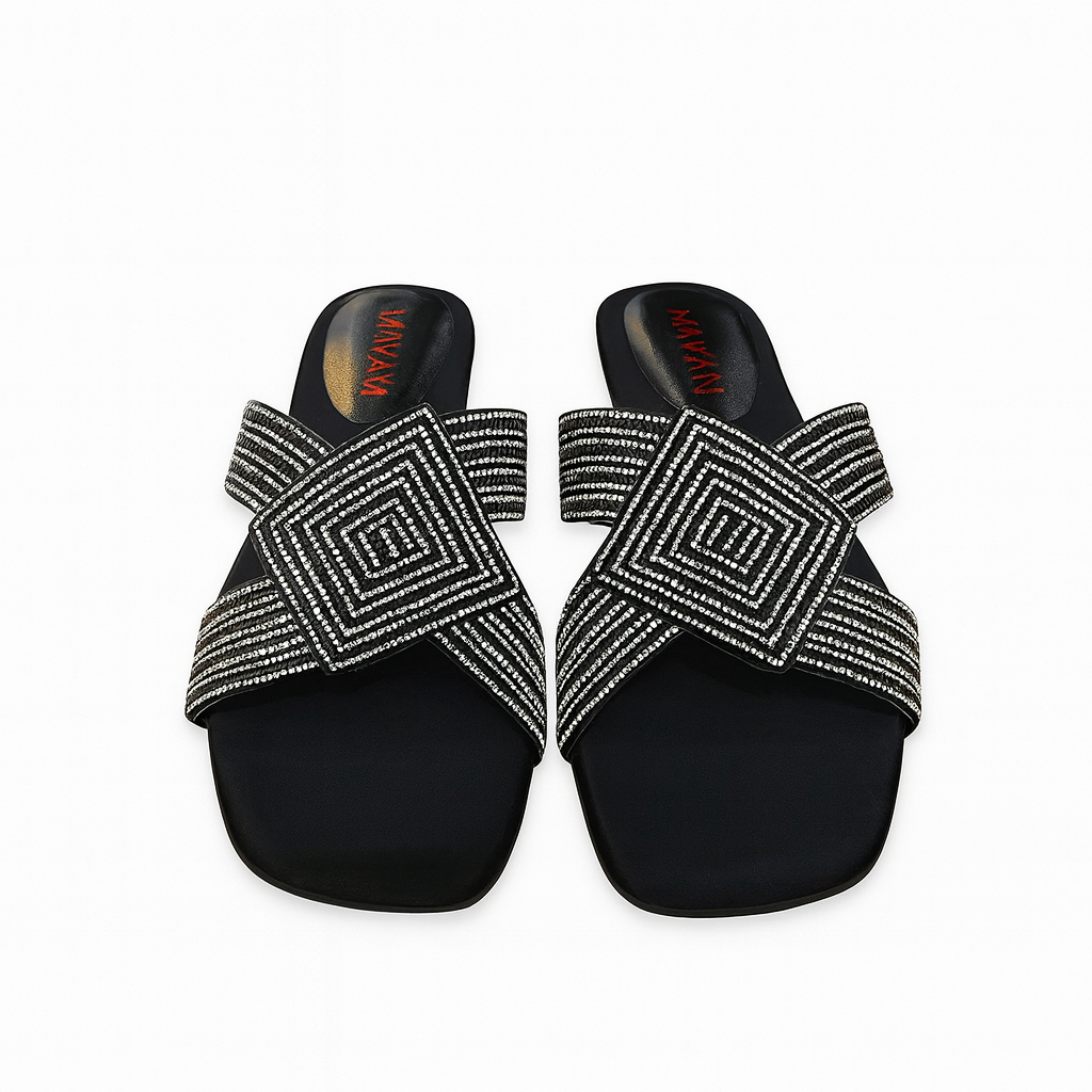 BEADED GEOMETRIC SLIP-ON FLATS