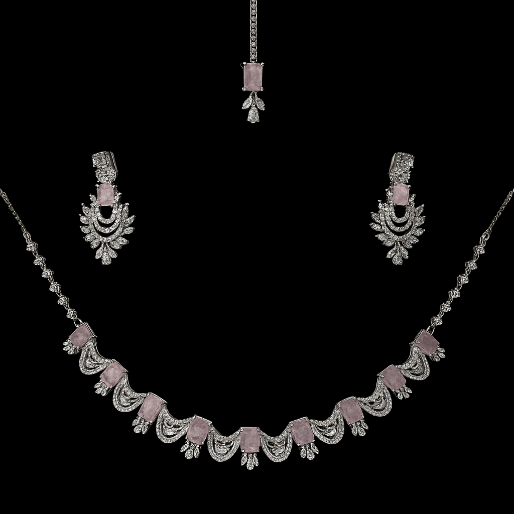 BLUSH MAJESTY PINK EARING & NECKLACE SET