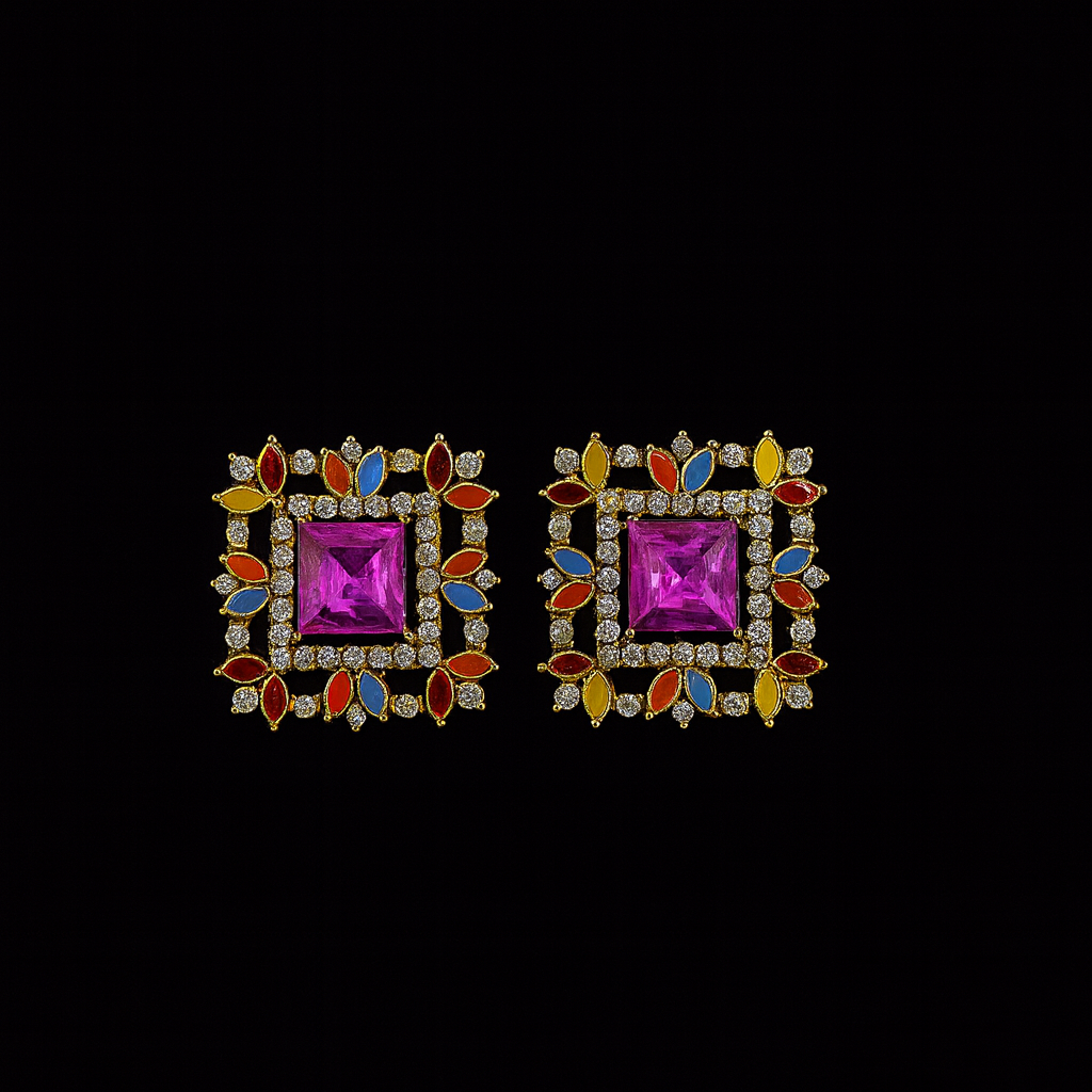 VIBRANT SQUARE GEM STUDS