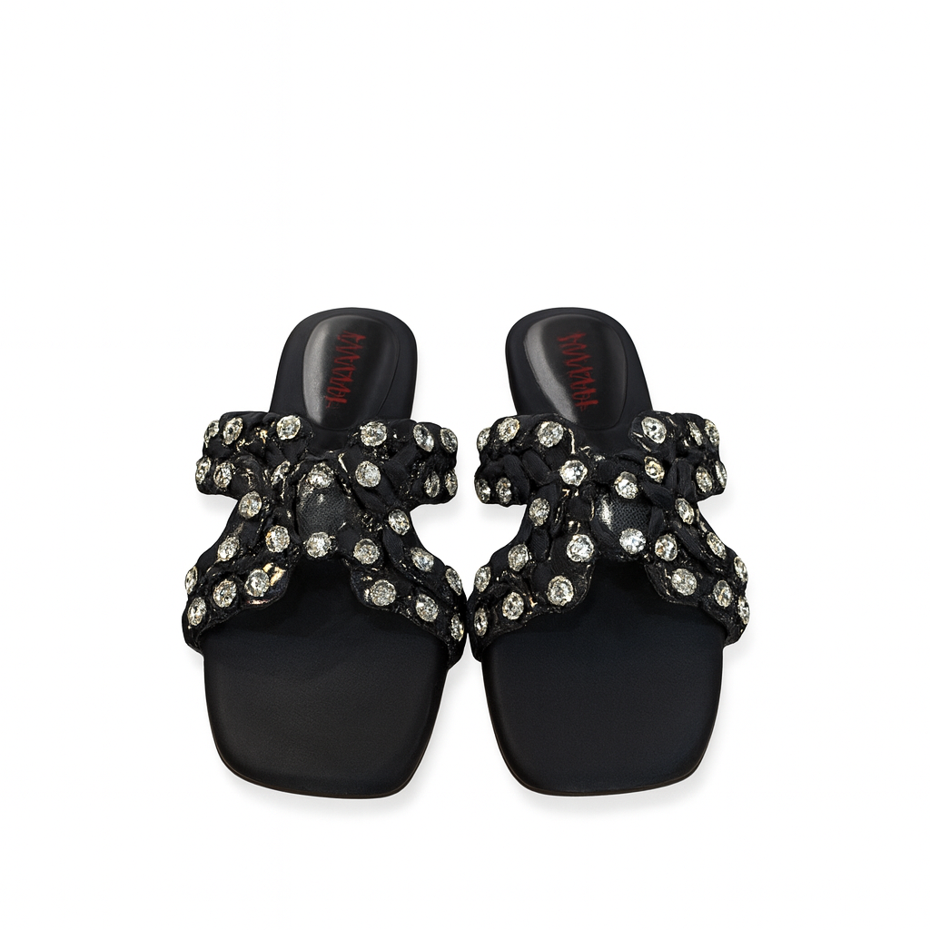 EMBELLISHED RUFFLE SLIP-ON FLATS