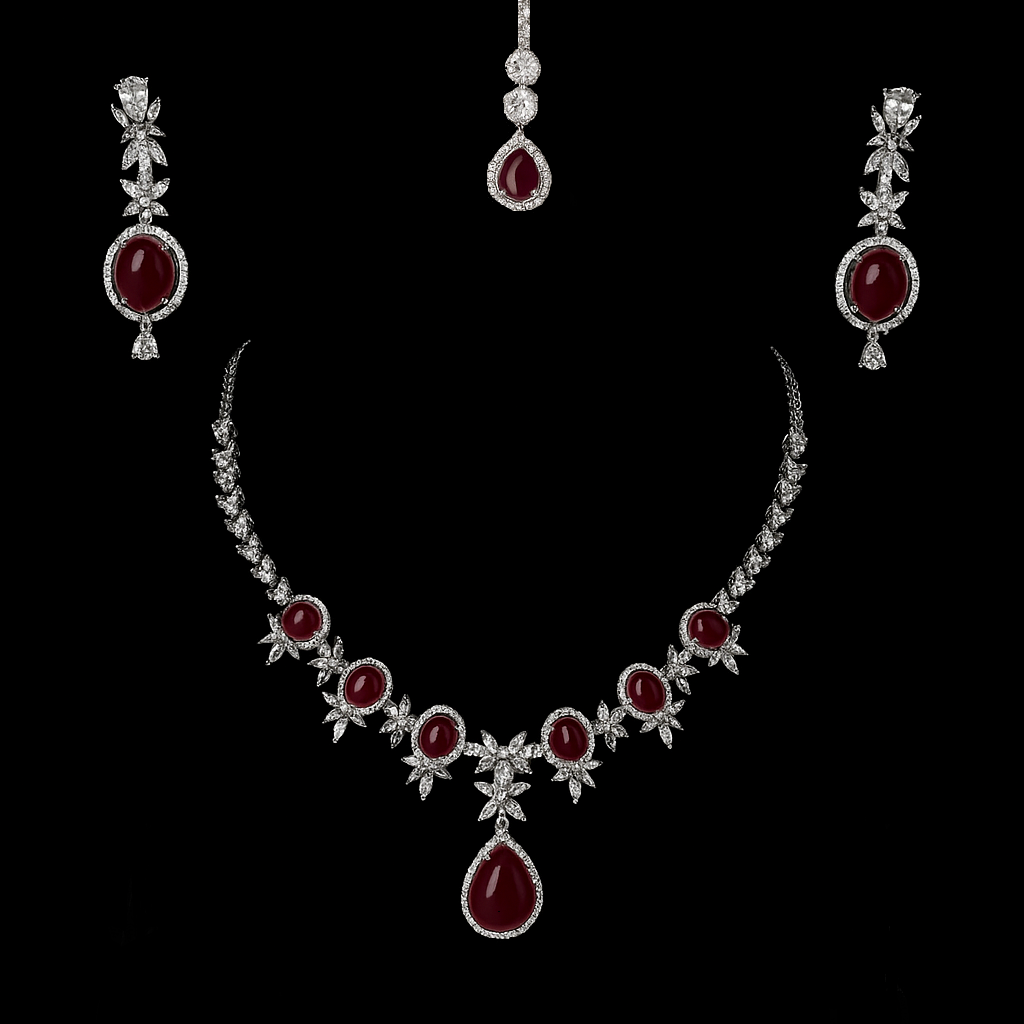 CRIMSON ELEGANCE NECKLACE & EARRING SET